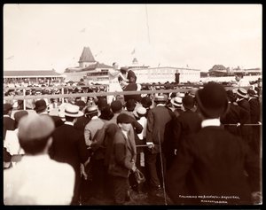 A boxing match between Robert Prometheus Fitzsimmons and Bosworth on the day of a bicycle race at Manhattan Beach, New York